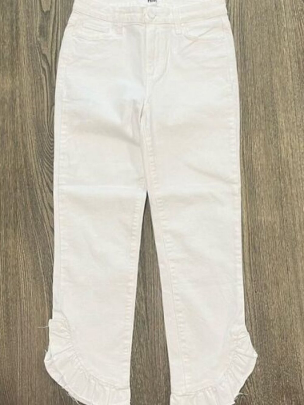 Straight Ankle Jeans Ruffled Hem Stretch Crisp White